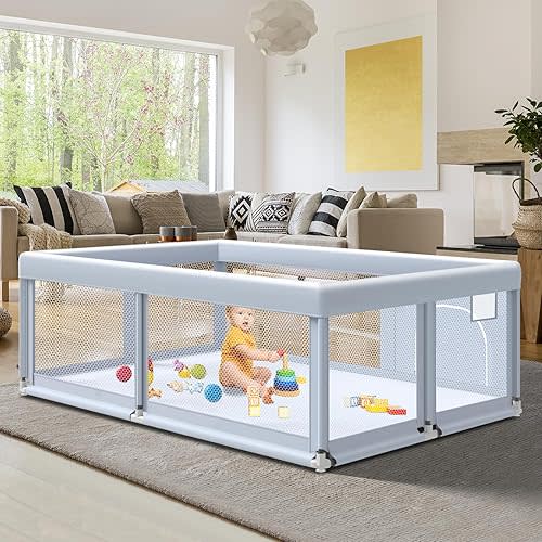 65" ×50" Large Baby Playpen, Baby Playard for Babies and Toddlers, Baby Fence Play Pens for Indoor & Outdoor, Sturdy Safety Play Yard with Soft Breathable Mesh, Anti-Fall, Grey