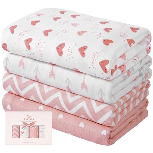 Yoofoss Muslin Swaddle Blankets, 4-Pack Receiving Blankets for Baby Boys and Girls, 47 x 47 Inches Baby Blanket Neutral Swaddle Wrap 70% Rayon from Bamboo and 30% Cotton