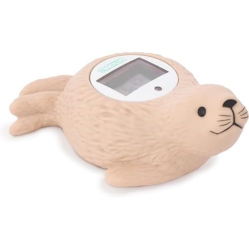 Baby Bath Thermometer | Baby Bath Toys | Adorable Seal Design | Safe Baby Thermometer for Infants | Newborn Essentials | ℉/℃ | Beige