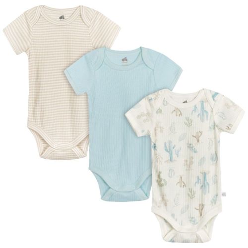 3m Just Born Baby Short Sleeve Bodysuits - Desert Cactus - 3-pack