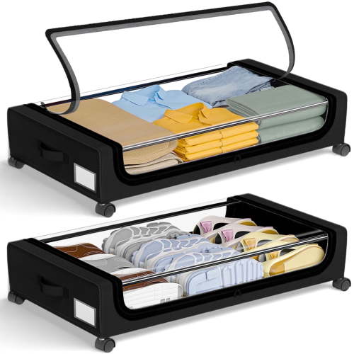 Under Bed Storage with Wheels, 2Pack Under Bed Storage Containers Closet Organizer, Large Capacity Drawer Shoes Storage for Clothes,Blankets,Toys,Bedding