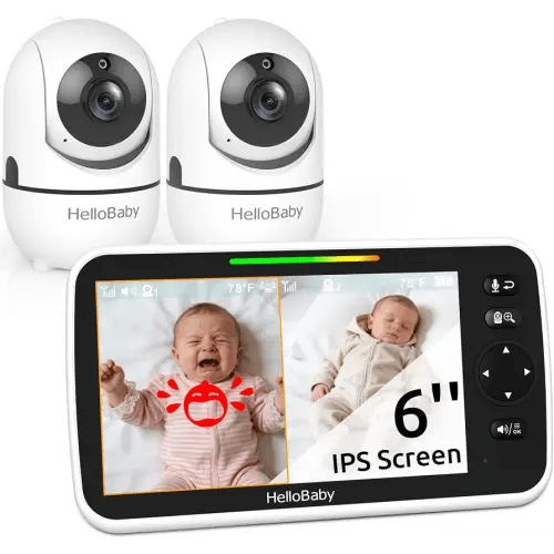 HelloBaby 6" Split Screen No WiFi Baby Monitor 2 Cameras & Audio, 30H ECO