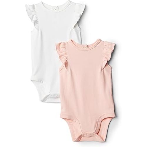 Amazon Essentials x Sofia Grainge Baby Girls' Embroidered Ruffle Bodysuit, Pack of 2