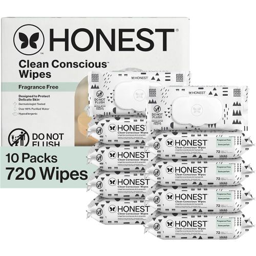 The Honest Company Clean Conscious Multi-Use Wipes, Unscented Hypoallergenic Baby Wipes for Sensitive Skin, 99% Water Plant-Based Compostable Wipes, Pattern Play, 720 Count
