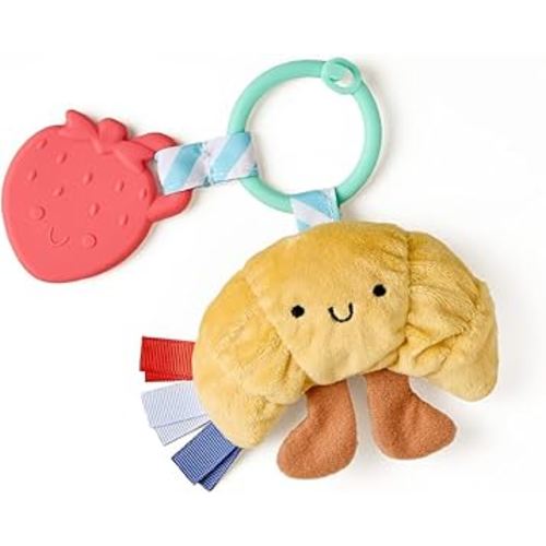 Itzy Ritzy Infant Toy & Teether - Itzy Pal Baby Teething Toy Includes Lovey, Crinkle Sound, Textured Ribbons & Silicone Teether for Newborn (Croissant)