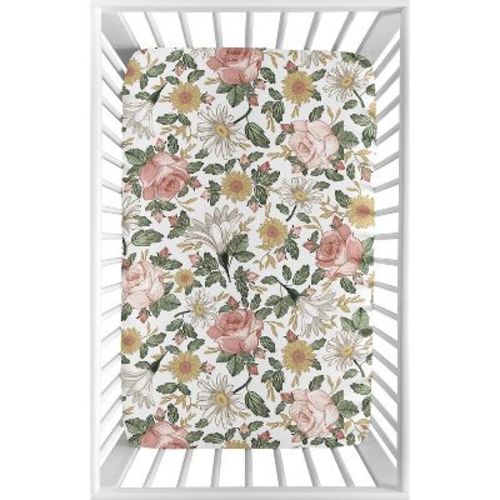 Sweet Jojo Designs Girl Baby Fitted Mini Crib Sheet Vintage Floral Pink Green And Yellow