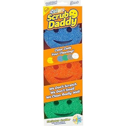 Scrub Daddy Color Sponges - Scratch-Free Multipurpose Dish Sponges for Kitchen, Bathroom & Household Cleaning - Made with BPA-Free Polymer Foam (3 Count)