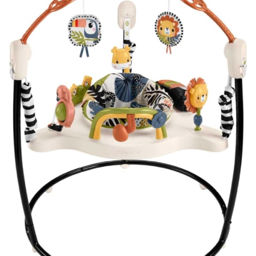 Fisher-Price Baby Bouncer Palm Paradise Jumperoo Activity Center with Music Lights Sounds and Developmental Toys​