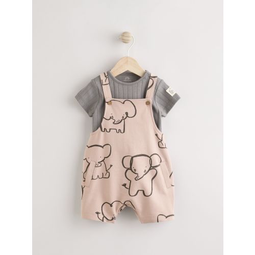 Mono Elephant Jersey 100% Cotton Dungaree and Bodysuit Baby Set (0mths-2yrs)