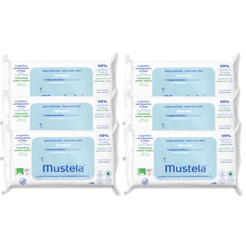 Mustela Baby Home Compostable Cleansing Wipes - For Face, Body & Diaper Area - 99% ingredients of natural origin & plant-based fibers - For all skin types - Fragrance Free Version & Various Sizes