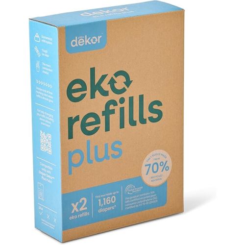 Diaper Dekor Eko Plus Refills, 2 Count | ONLY Eco-Friendly Diaper Pail Refills Made With 70% Recycled Materials | Quicker, Easier & More Cost Effective than Trash Bags | Unscented