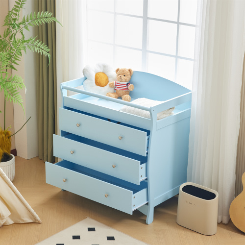 Ktaxon 3-Drawer Changing Table, Wood Infant Diaper Changing Station with Drawers, Baby Dresser for Nursery, (Light Blue)