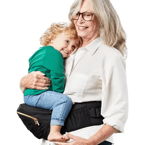 Tushbaby - Safety-Certified Hip Seat Baby Carrier - Mom’s Choice Award Winner, Seen on Shark Tank, Ergonomic Carrier & Extenders for Newborns & Toddlers (Carrier, Black/Gold)