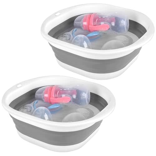 2-pack Foldable Baby Bottle Washing Basin, baby dishwashing basket, baby washbasin two-piece set, travel and camping are all necessities for babies and can be carried in a backpack (2-piece set).
