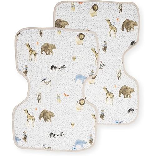 Little Unicorn Ultra-Absorbent Premium Burp Cloth 2 Pack | Soft on Baby's Skin | Larger Size | Ergonomic Design | Set of 2 (Party Animals)