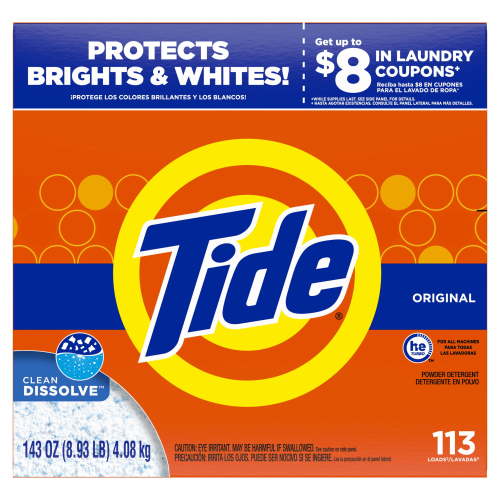 Tide Original Scent Powder Laundry Detergent, 143 oz, 113 Loads, HE Turbo Technology, OXI Clothes Power
