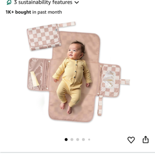 Tiny Twinkle Portable Diaper Changing Pad-Foldable Waterproof Changing Mat&Portable Changing Pad for Travel,Baby Changing Station with Smart Wipes Pocket&Storage (Beige Checkers)