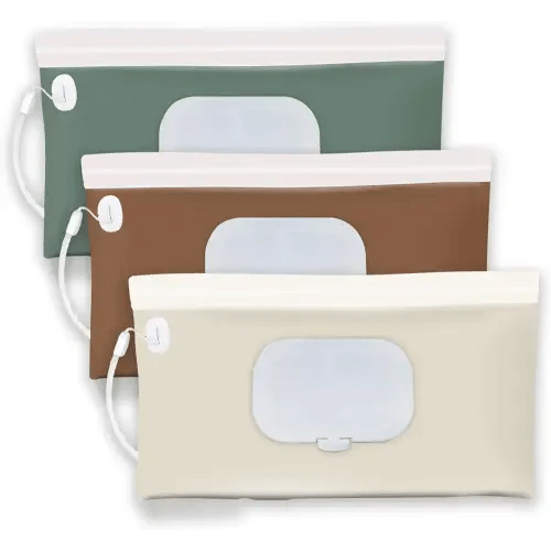 3 pack refillable baby wipes container for travel，earth tone portable wipes dispenser/holder for diaper， wipe refillable case on the go （ earth tone style）