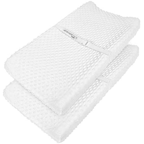 TILLYOU Minky Dot Plush Changing Table Pad Covers Cradle Sheets Set, Fits 32"/34''x16" Contoured Diaper Change Pad, Unisex Neutral for Baby Boys Girls, Ultra Soft Thick & Warm, 2-Pack Cream
