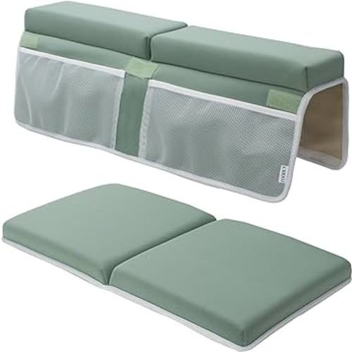Baby Bath Kneeler and Elbow Rest Pad Set - Thickest Bathtub Kneeler Pad with Memory Foam and Bath Toys Organizer - Ideal Bath Kneeling Pad for Bathing Baby - Relieve Your Knees and Elbows (Green)