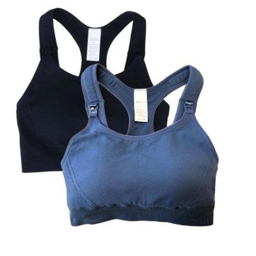 Ingrid & Isabel Maternity Seamless Nursing Sports Bra Bundle 2 Pack Black & Blue Size S