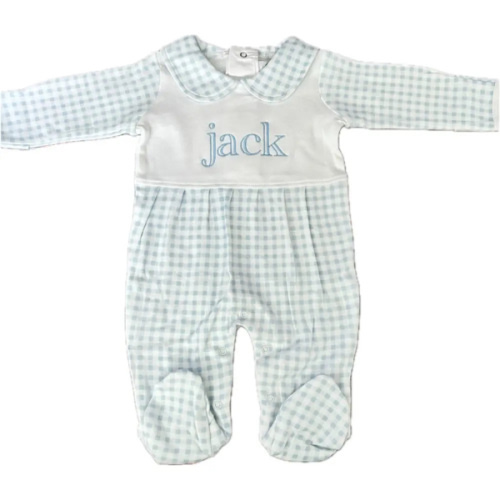 Blue Gingham Collared Footie