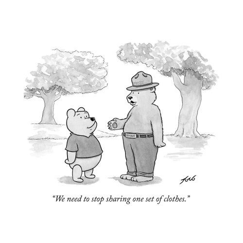 Signed print of my New Yorker cartoon "We Need to Stop Sharing One Set of Clothes"