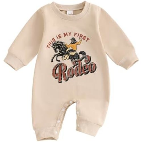 One-Piece Baby Bodysuit Outfit This is My First Rodeo Letter Print Romper Jumpsuit Newborn Funny Cowboy Clothes