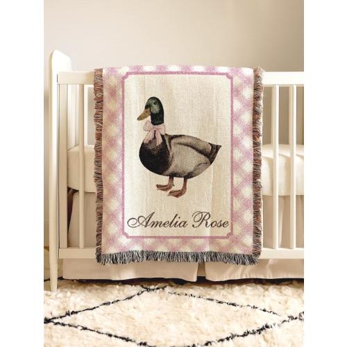 Mallard Duck Baby Blanket Girl Name Pink Gingham Mallard Duck Coquette Nursery Woodland Duck Heirloom Baby Shower Gift Hospital Newborn