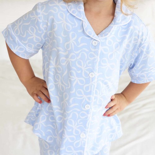 Girls Two Piece Flare Lounge Set | Blue-tiful Bows