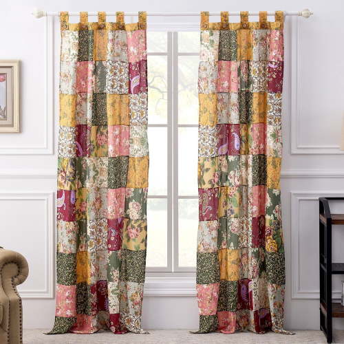 Greenland Home Fashions Antique Chic 100% Cotton Authentic Patchwork Tab Top Panels, 42" W x 84" L each, Set of 2