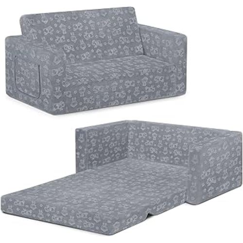 Serta Perfect Sleeper Extra Wide Convertible Sofa to Lounger - Comfy 2-in-1 Flip Open Couch/Sleeper for Kids, Grey