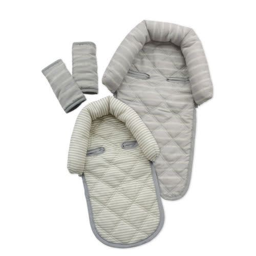 Go By Goldbug Duo Head Support And Strap Cover Set - For Car Seat Stroller Bouncer - Gray Ticking Stripe - 2pc