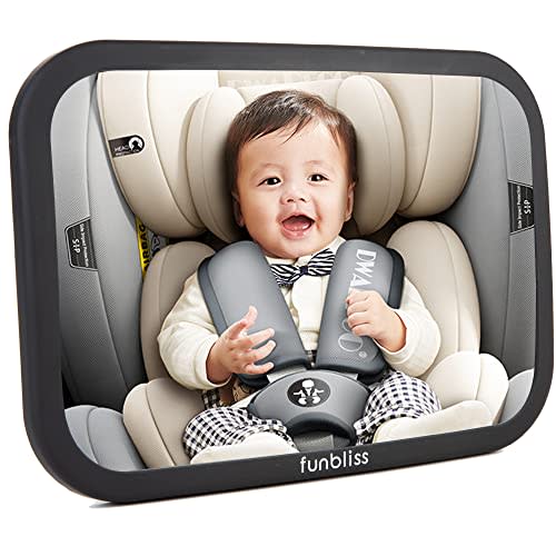 funbliss Baby Car Mirror Safely Monitor Infant Child in Rear Facing Car Seat,Car Mirror Baby Rear Facing Seat,No Assembly Required, Safer,Best Newborn Car Seat Accessories, Shatterproof