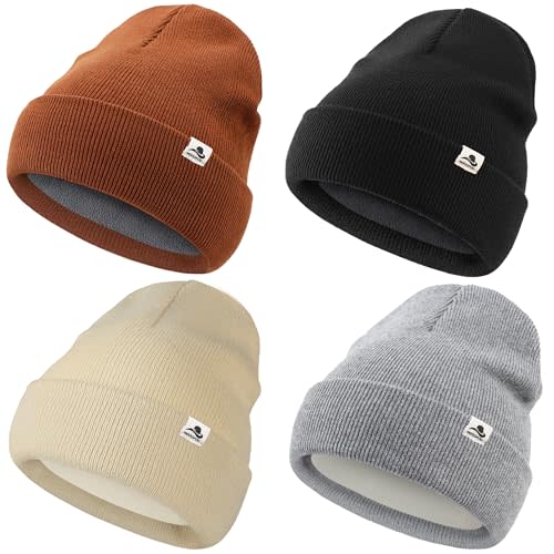 MDCGFOD 4 Pack Toddler Beanie Baby Beanie Fleece Lined Knitted Winter Hats