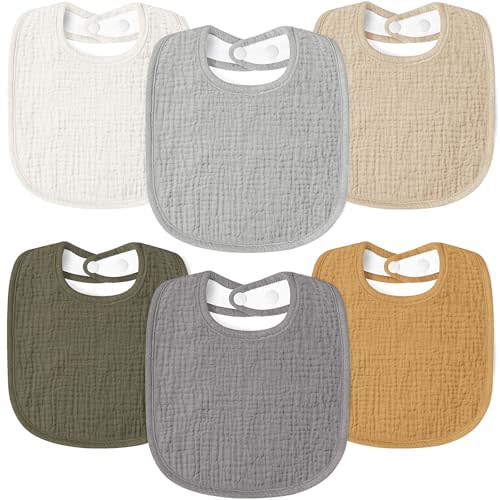 Susurration Muslin Baby Drool Bibs 6Pack Soft Square Adjustable Baby Bandana Bibs for Unisex Girls & Boys
