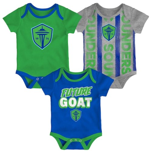3-6month Seattle Sounders FC Green/Heather Gray/Blue Loyal Buddies 3-Pack Bodysuit Set