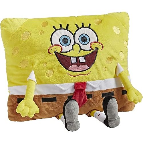 Pillow Pets Nickelodeon Spongebob Squarepants 16” Stuffed Animal Toy, Yellow, Brown, White, Red, Black, Grey