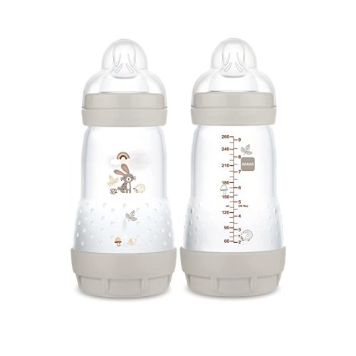 MAM Easy Start Matte Anti-Colic Baby Bottles, 9 oz (2 Count), Medium Flow Nipples, Unisex Baby,2 Count (Pack of 1) - Beige Linen