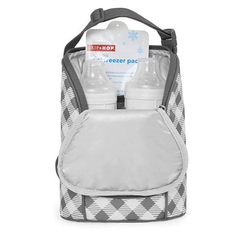 Skip Hop Insulated Breastmilk Cooler and Double Baby Bottle Bag, Grey Gingham - Pronto Changing Pad
