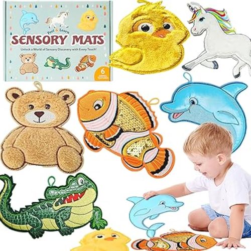 Textured Sensory Mats for Babies, Toddlers, Kids with Autism and Sensory Processing Disorder (Animal Theme), Improve Fine Motor Skills and Tactile Learning, Ideal as Baby Tactile Toys or Sensory Wall