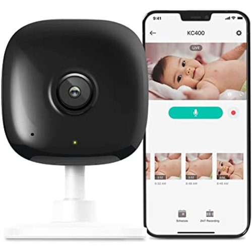 Kasa 2K+ Indoor Wired Security Camera - Works as a Baby Monitor & Pet Camera, Person/Motion/Baby Cry Detection, 2-Way Audio, Night Vision, Subscription-Free Local Storage or Optional Cloud, KC400