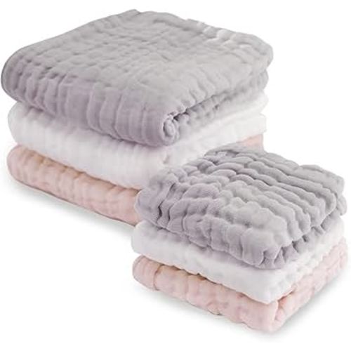 Keratta Ible Bathing Gauze Handkerchief Towel, Baby Dull Color, Set of 6 (Pink, Gray, White) : Baby