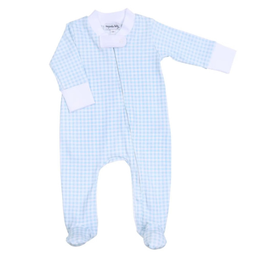 Mini Checks Zip Footie - Blue