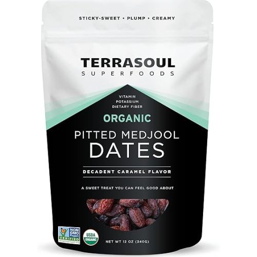 Terrasoul Superfoods Organic Pitted Medjool Dates, 12oz - Pits Removed | Soft Chewy Texture | Sweet Caramel Taste