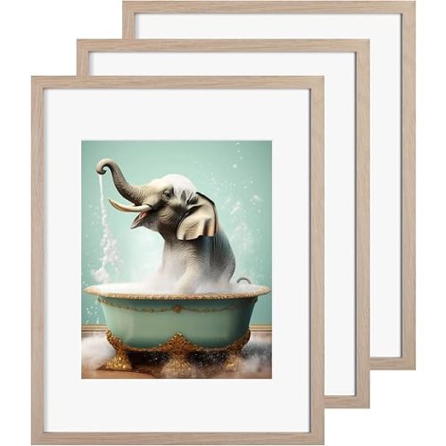 11x14 Picture Frame, 11 x 14 White Oak Wood Pictures Frame with Tempered Glass, 11x14 Solid Wood Frames with Mat for 8x10 Pictures for Wall Art Photo Posters Home Décor Gifts, 3 pack