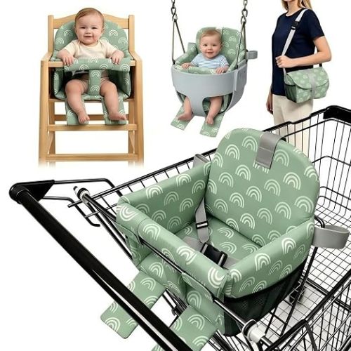 ChildLike Shopping Cart Seat for Baby&High Chair Cover-Sage Green Rainbow
