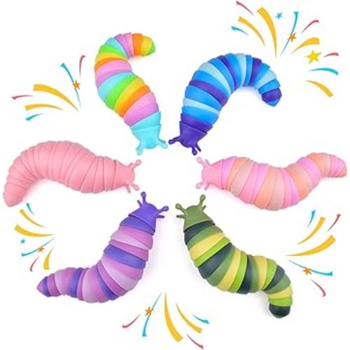 Cevioce Sensory Slug Fidget Toys,Mini Fidget Slug Toys for Adults & Kids Party Favors,6Pcs Cute Autism Sensory Toys for Autistic Children,Toddler Toys Age 3+,Travel Toys for 3+ Year Old （5.8 Inch）