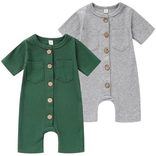 Newborn Baby Boy Girl Clothes 2 Pack Solid Romper Short Sleeve One-Piece Jumpsuits Outfits Sets