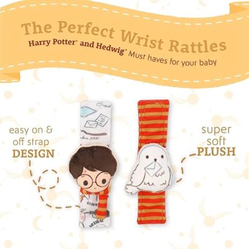 Kids Preferred Harry Potter Hedwig Baby Infant Wrist Rattles with Hedwig Plush Rattle - Soft Baby Wrist Rattles Encourage Leaning Development Newborn to 12 Months Boys and Girls